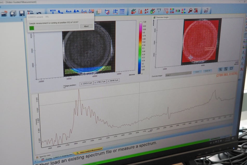 Screenshot of a microplastics spectra image during FPA detection. Screenshot of a microplastics spectra image during FPA detection.