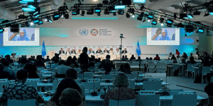 Members of the UN address audiences at UN Ocean Conference in Nice France in June 2025