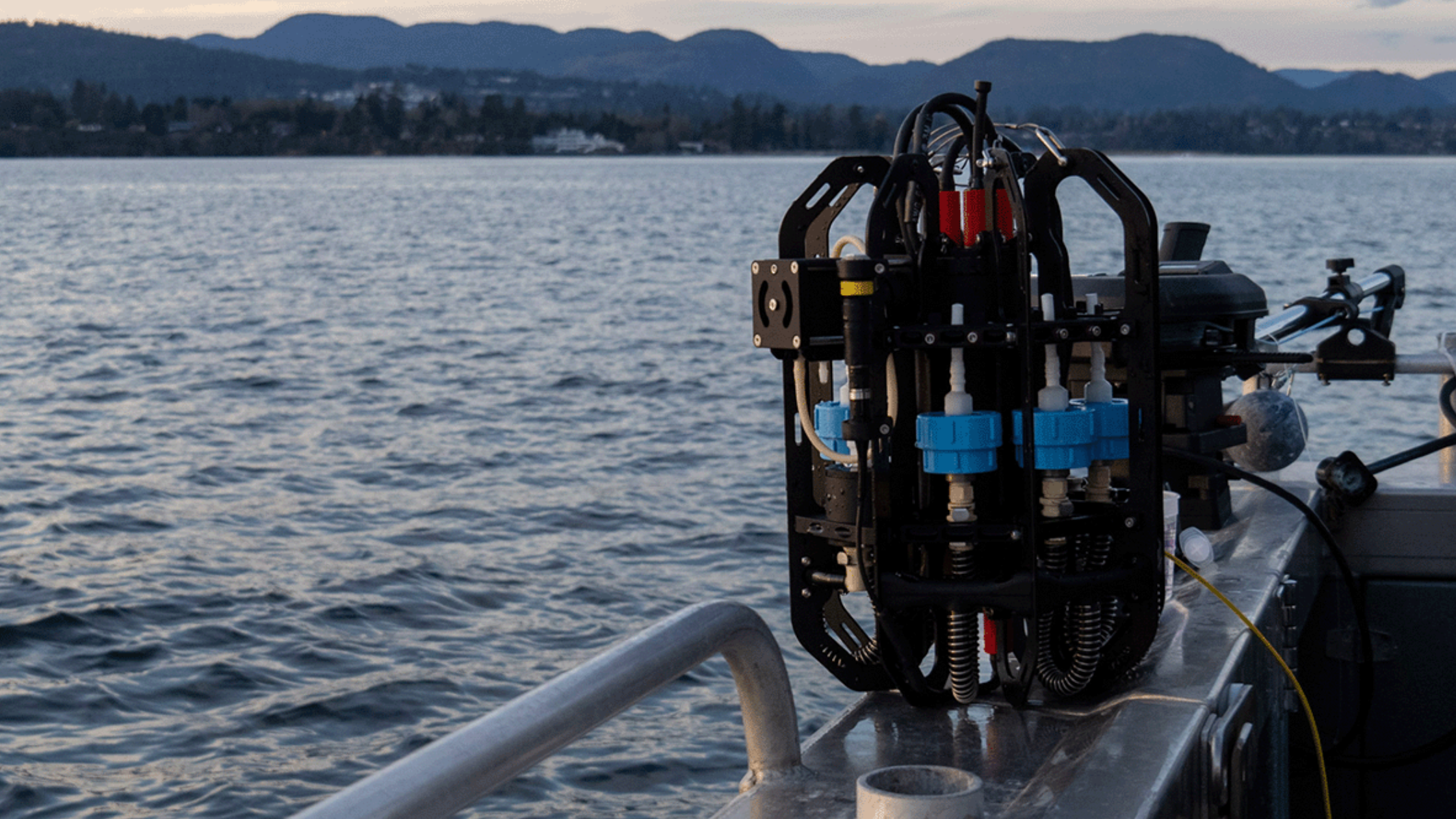 Image of Ocean Diagnostics' Ascension depth sampler sitting on the side of a boat on the ocean